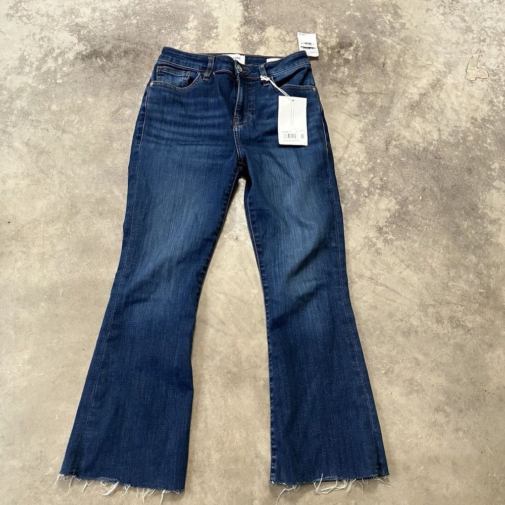 Frame Jeans Womens 26 Le Crop Mini Boot Cut Raw Hem Blue Denim Mid Rise
